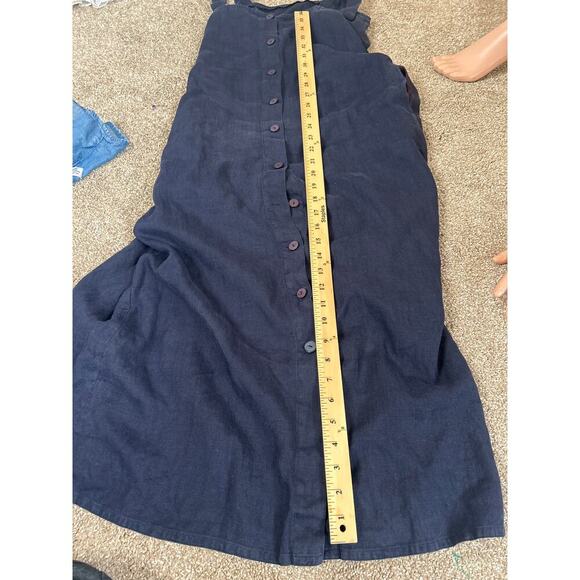 Spencer Tylar midi dress navy blue 100% Linen button up pockets SZ SM -flawed - Picture 9 of 11